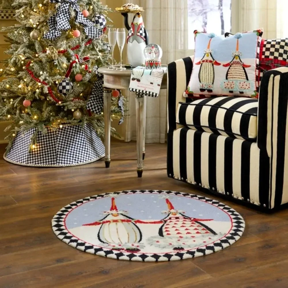 NEW Mackenzie-Childs Patience Brewster Santa Penguins 3' Round Rug